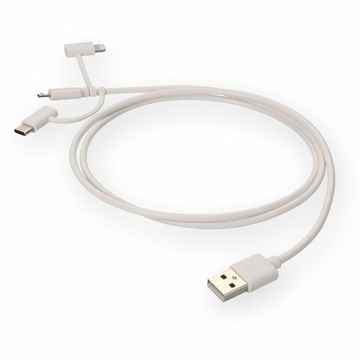 3ft (1m) USB-A 2.0 to Lightning, USB-C 3.1, Micro-USB 2.0 (B) Male to Male White Cable - USB2LGTCM1MW