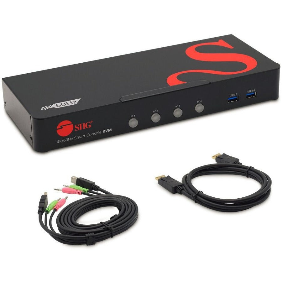 SIIG 4 Port 4K 60HZ DisplayPort 1.2 KVM Switch with USB 3.0 and Multi-Media ports - CE-DP0G11-S1