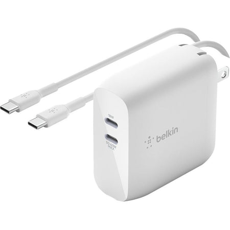 Belkin BoostCharge Dual USB-C GaN Wall Charger 68W and USB-C Cable Laptop Chromebook Charging - Power Adapter - WCH003DQ2MWH-B6