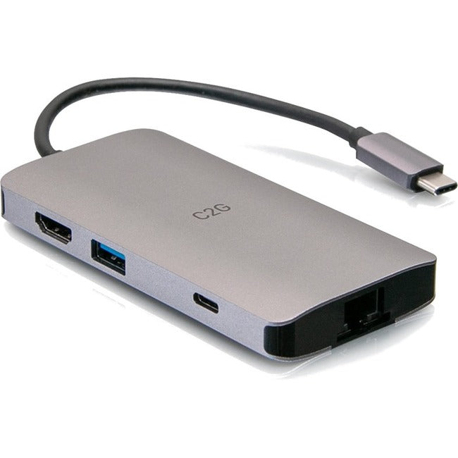 C2G USB C Dock with HDMI, USB, Ethernet, SD, USB C & Power up to 100W - C2G54458