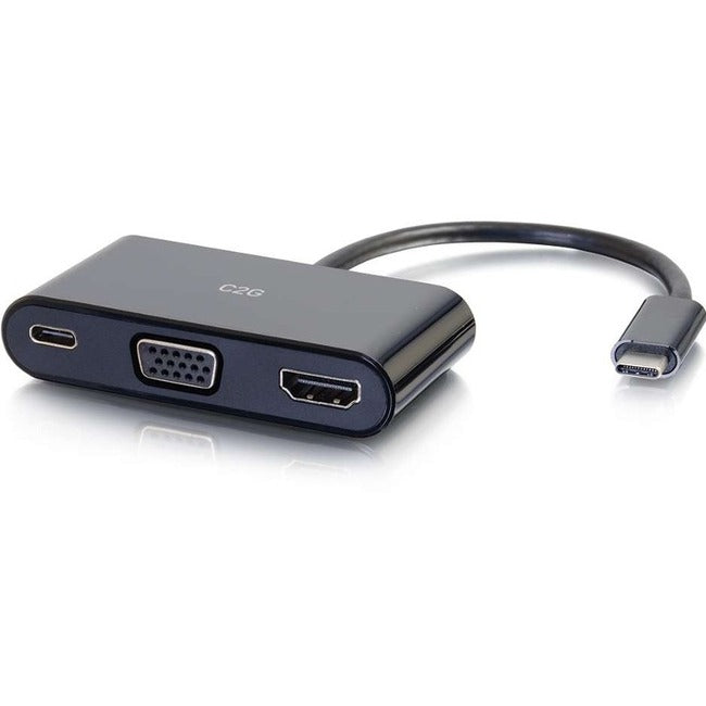 C2G USB C to HDMI and VGA Adapter Converter with Power Delivery - Black - 26884