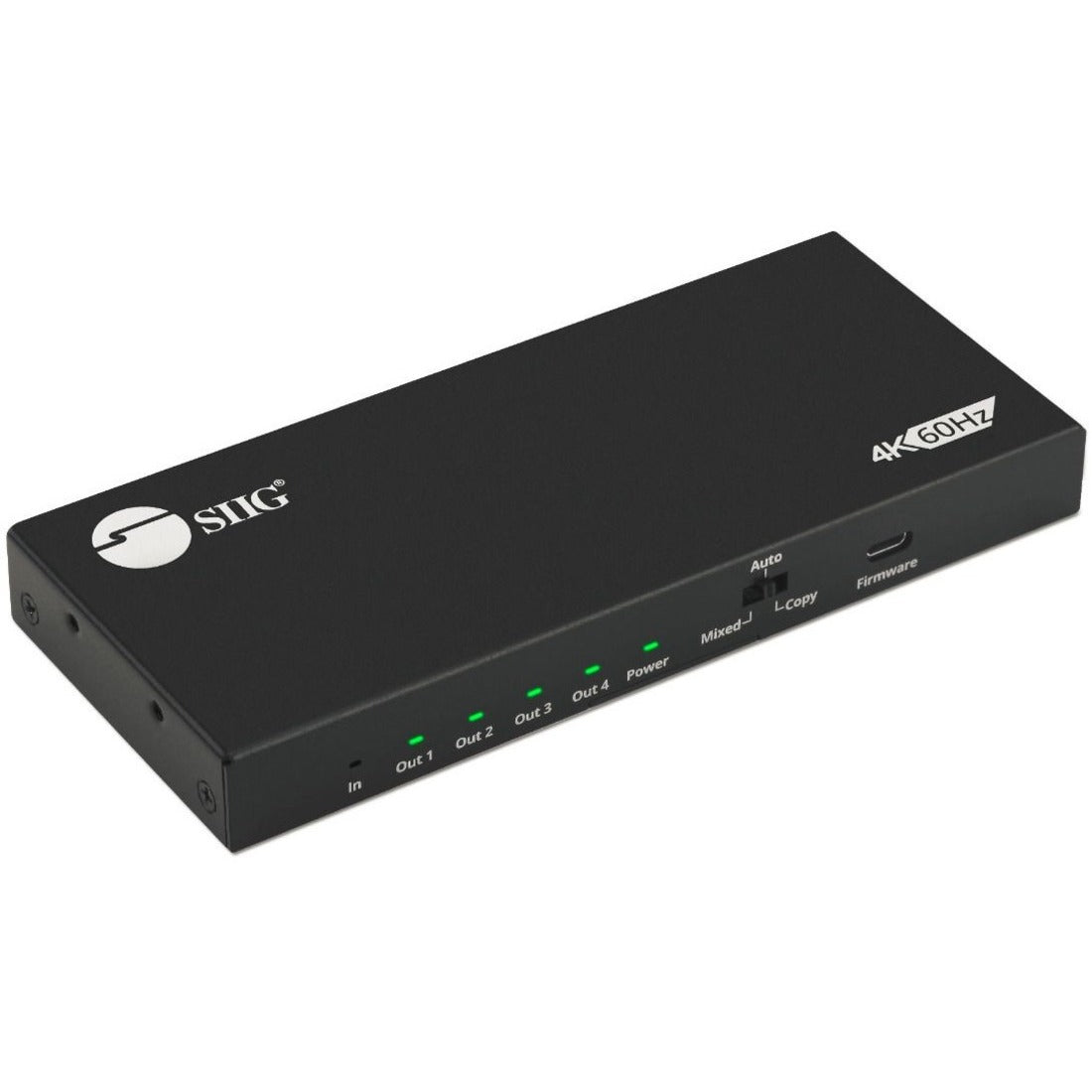 SIIG 4 Port HDMI 2.0 4K 60Hz HDR Splitter with EDID and Downscaling Feature - CE-H26C11-S1