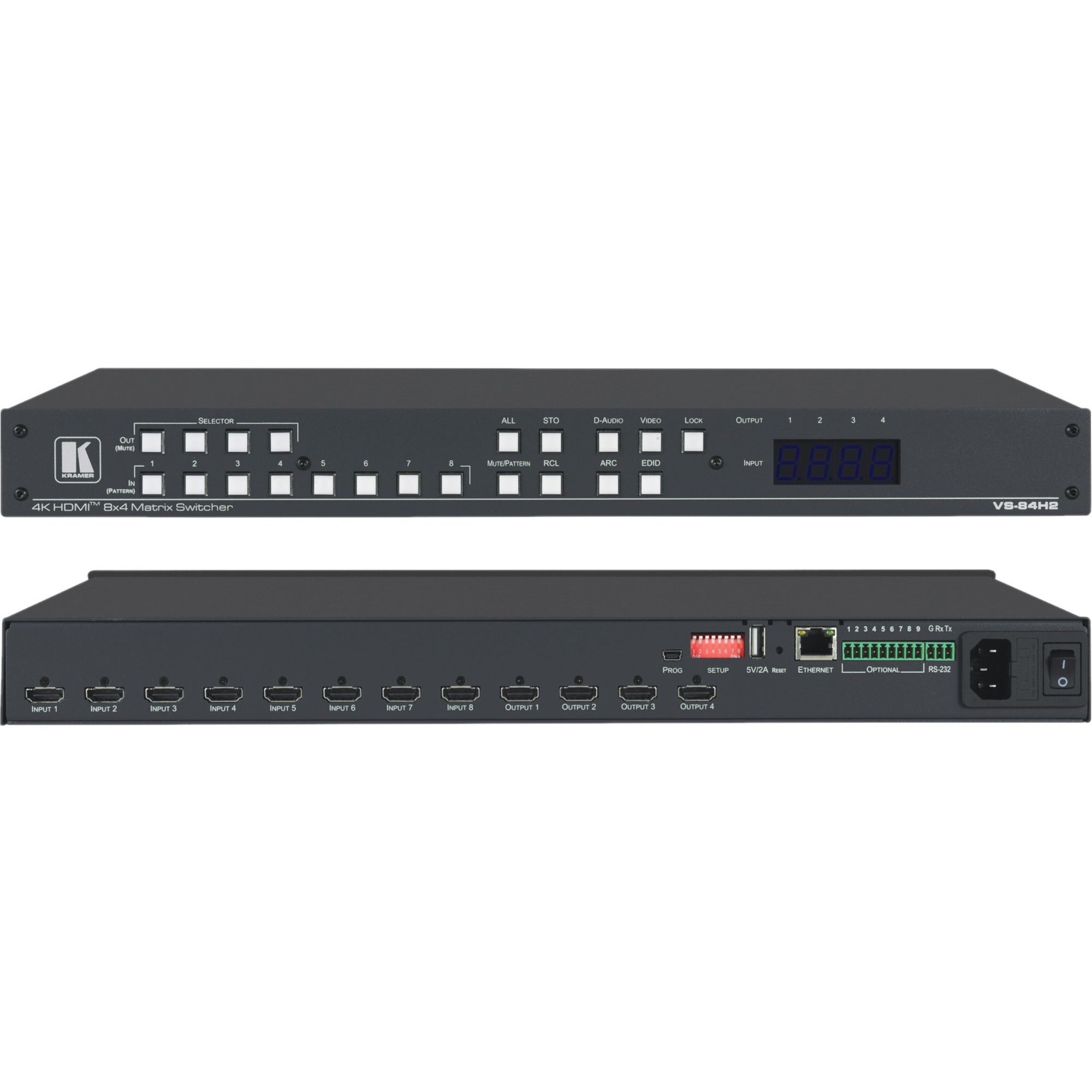 Kramer VS-84H2 8x4 4K HDR HDCP 2.2 Matrix Switcher with Digital Audio Routing - 20-00011730