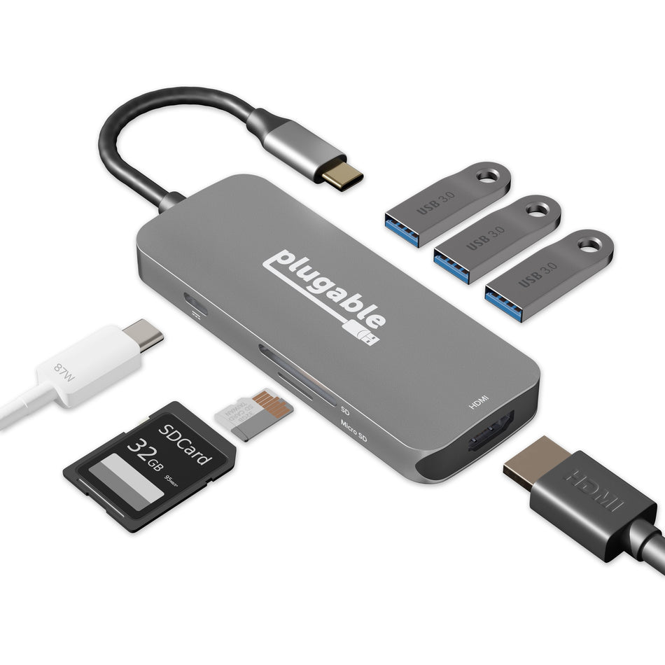 Plugable USB C Hub Multiport Adapter, 7-in-1 Hub Compatible with MacBook Pro, Windows, Chromebook, Dell XPS, Thunderbolt 3 and More - USBC-7IN1
