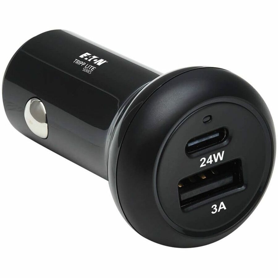 Eaton Tripp Lite Series Dual-Port USB Car Charger with 24W Charging - USB-C (24W) PD 3.0, USB-A (24W) QC 3.0, Black - U280-C02-24W-1B