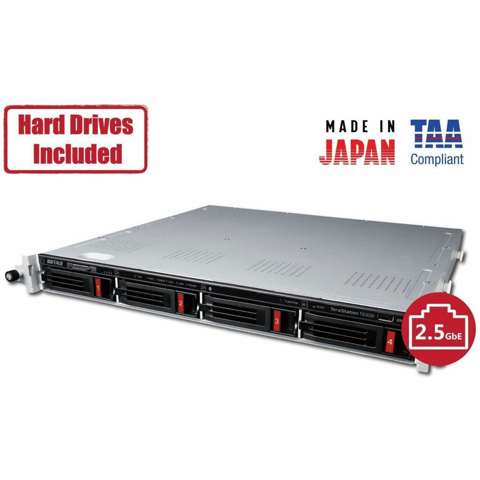 BUFFALO TeraStation 3420 4-Bay SMB 8TB (4x2TB) Rackmount NAS Storage w/ Hard Drives Included - TS3420RN0804