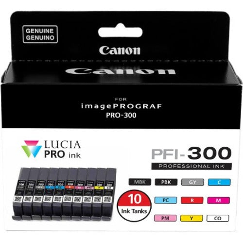 Canon LUCIA PRO PFI-300 Original Inkjet Ink Cartridge - Value Pack - Photo Black, Matte Black, Cyan, Gray, Magenta, Yellow, Red, Photo Cyan, Photo Magenta, Chroma Optimizer - 10 / Pack - 4192C007