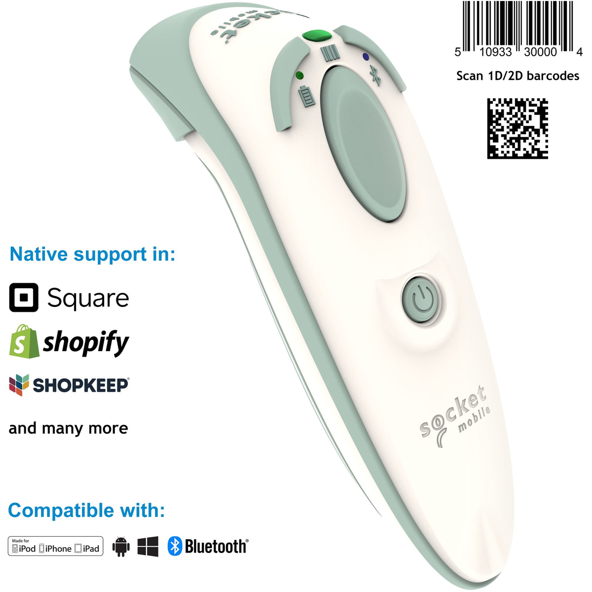 Socket Mobile DuraScan&reg; D755, Ultimate Barcode Scanner for Health Care, White - CX3866-2899