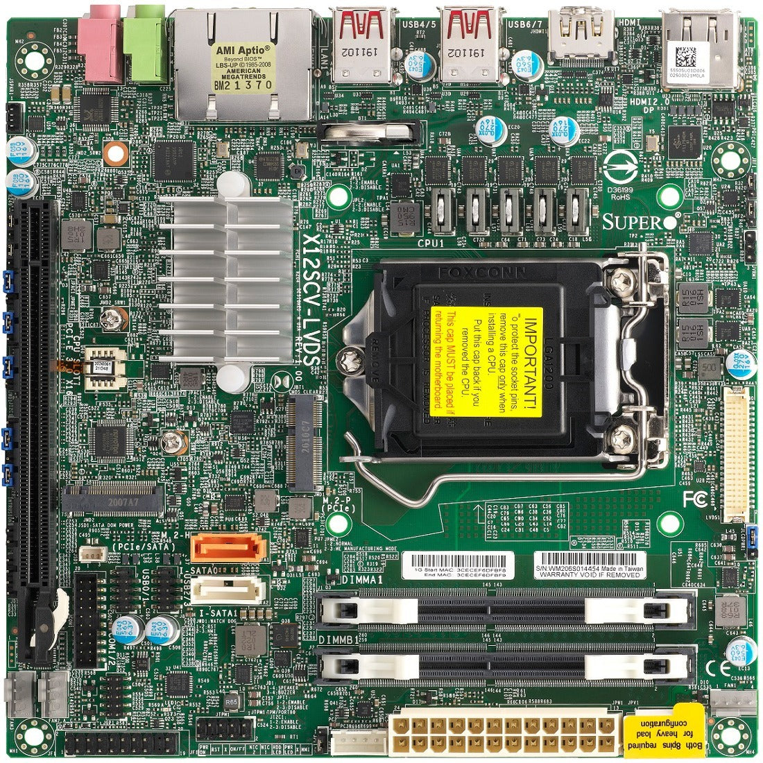 Supermicro X12SCV-LVDS Desktop Motherboard - Intel W480E Chipset - Socket LGA-1200 - Mini ITX - MBD-X12SCV-LVDS-B