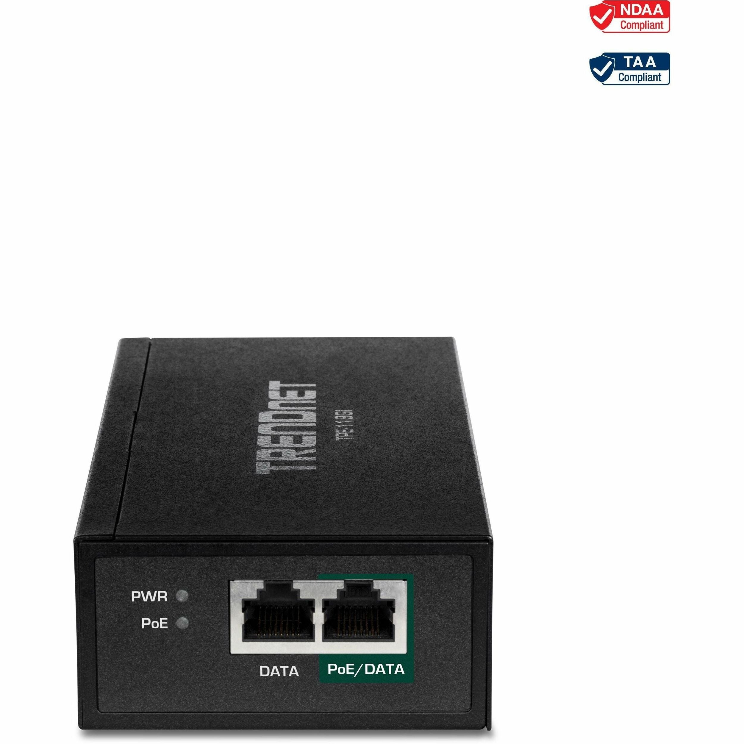 TRENDnet Gigabit PoE++ Injector, Convert A Non-PoE Port to A PoE++ Gigabit Port, PoE (15.4W), PoE+ (30W), Or PoE++ (95W), Up to 100m (328 ft), Integrated Power Supply, Black, TPE-119GI - TPE-119GI
