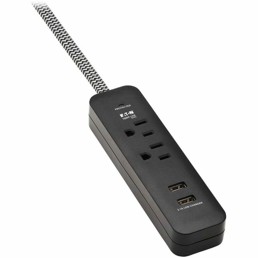 Eaton Tripp Lite Series 2-Outlet Surge Protector with 2 USB Ports (2.1A Shared) - 6 ft. Cord, 5-15P Plug, 450 Joules, Black - TLP206USB