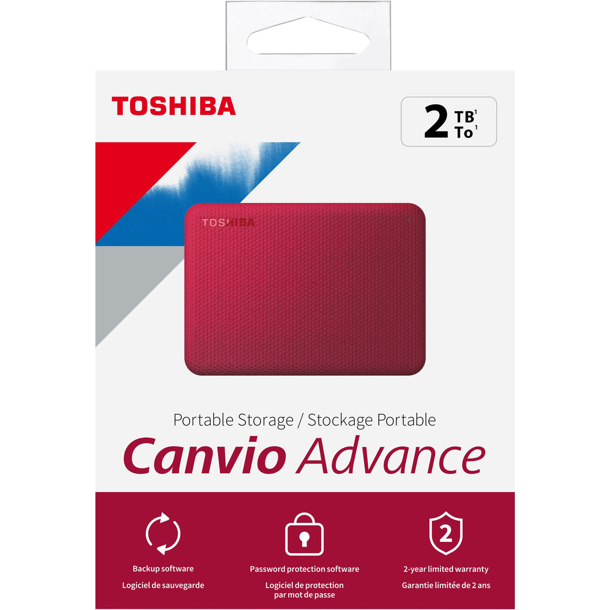 Toshiba Canvio Advance HDTCA20XR3AA 2 TB Portable Hard Drive - External - Red - HDTCA20XR3AA