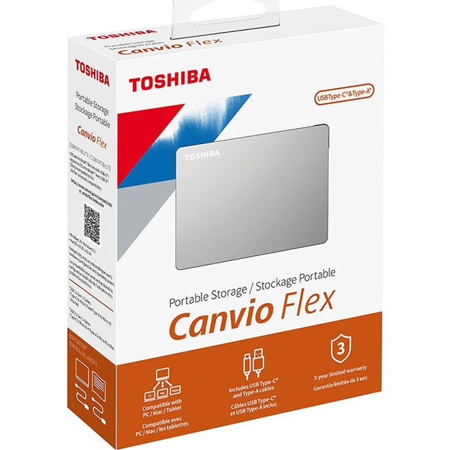 Toshiba Canvio Flex HDTX110XSCAA 1 TB Portable Hard Drive - External - Silver - HDTX110XSCAA