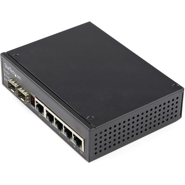 StarTech.com Industrial 6 Port Gigabit Ethernet Switch 4 PoE RJ45 +2 SFP Slots 30W PoE+ 48VDC 10/100/1000 Mbps -40C to 75C w/DIN Connector - IES1G52UPDIN