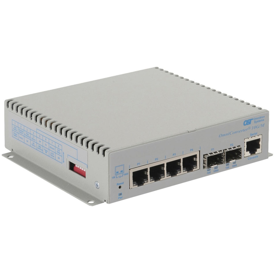 Omnitron Systems OmniConverter 10G/M, 2xSFP/SFP+, 8xRJ-45, 1xAC Powered Commercial Temp - 2900-0-28-1