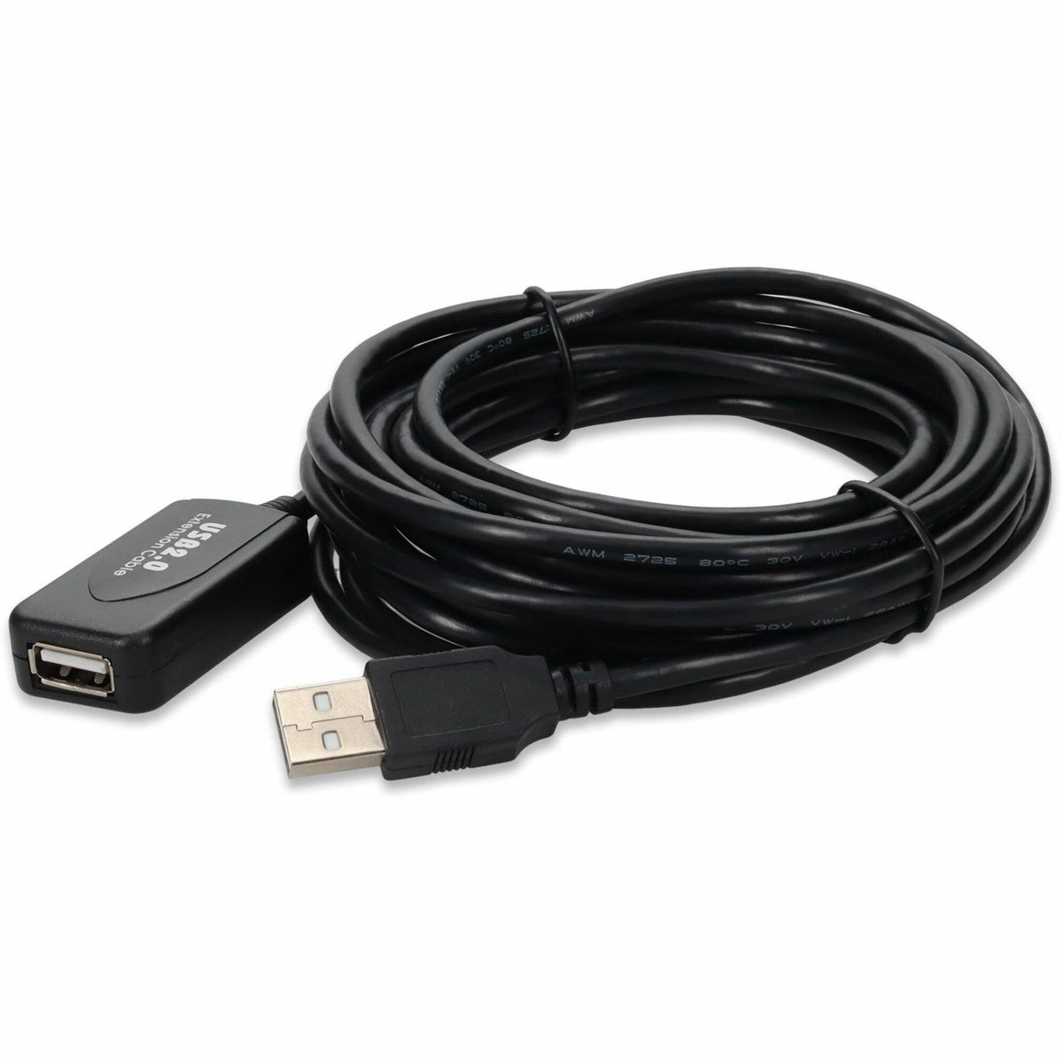 AddOn 15ft Active USB A 2.0 Male to Female Black Cable - USBEXTAA15A