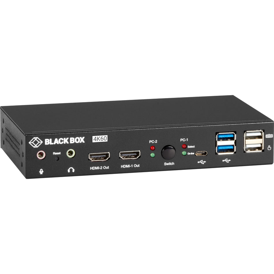 Black Box KVM Switch - UHD 4K, Dual-Monitor, HDMI/DisplayPort, USB 3.2 Gen 1, USB Type C, Audio, 2-Port - KVD200-2H