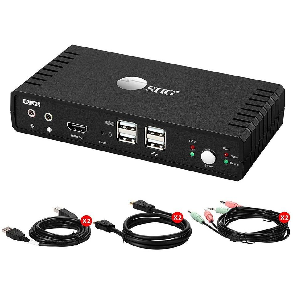 SIIG 2 Port 4K60Hz HDMI 18Gbps Video Console KVM Switch with USB 2.0 - CE-KV0811-S1