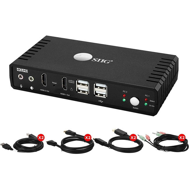 SIIG 2 Port 4K HDMI 2.0 Dual-Head Console KVM Switch with USB 2.0 - CE-KV0911-S1