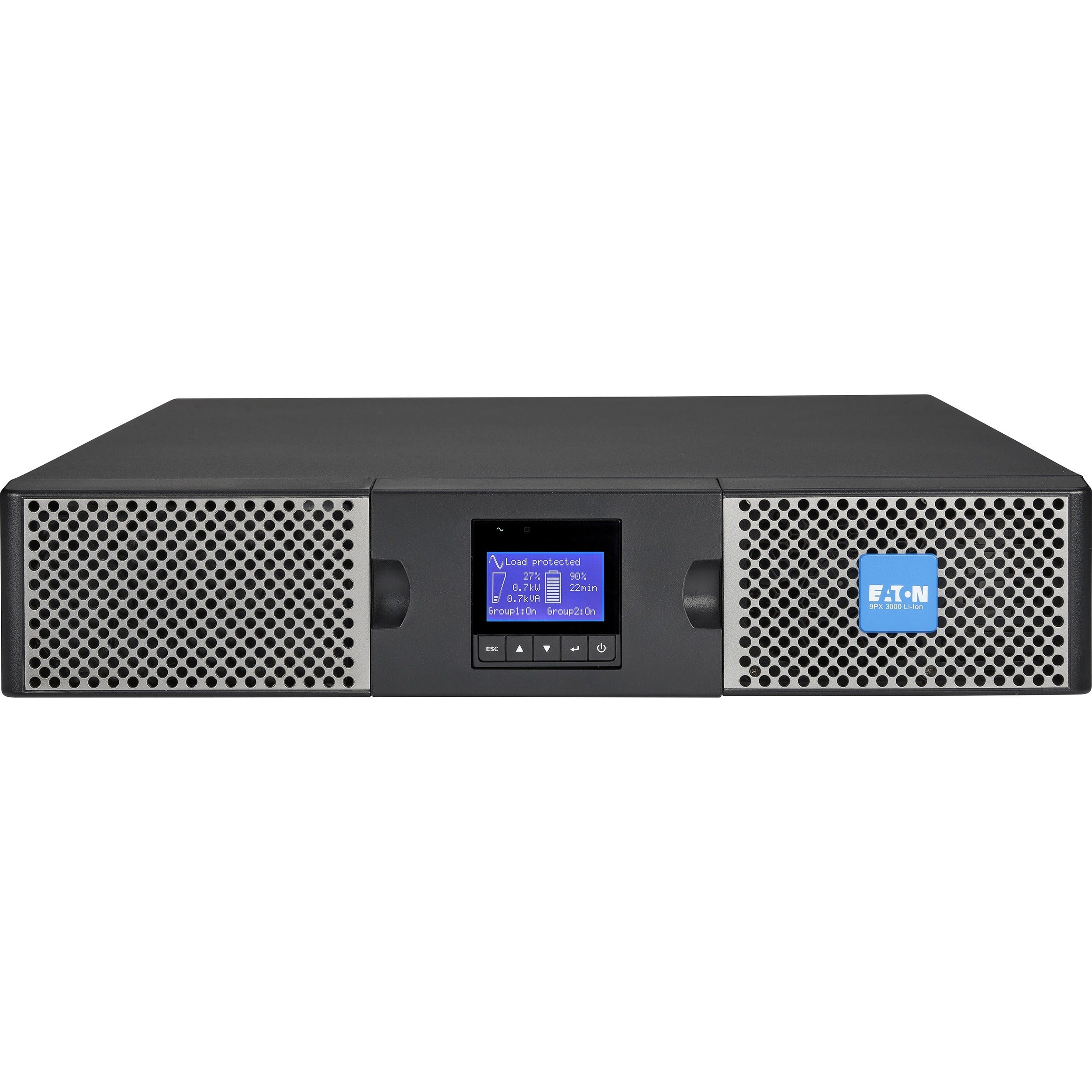 Eaton 9PX 3000VA 2400W 120V Online Double-Conversion UPS - L5-30P, 6x 5-20R, 1 L5-30R, Lithium-ion Battery, Cybersecure Network Card, 2U Rack/Tower - 9PX3000RTN-L