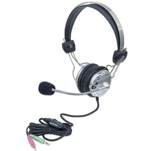 Stereo Over-Ear Headset (3.5mm), Microphone Boom (padded), Adjustable Steel Headband, In-Line Volume Control, Ear Cushions, Std 2x 3.5mm stereo jack/plug for audio/mic use, cable 2.5m, 3 Year Warranty - 175517