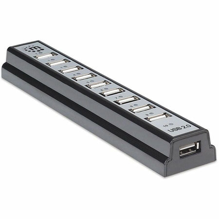 USB-A 10-Port Desktop Hub, 10x USB-A Ports, 480 Mbps (USB 2.0), Bus or AC Power, Hi-Speed USB, Black, Three Year Warranty - 161572