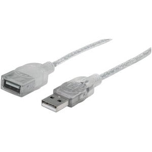 USB-A to USB-A Extension Cable, 1.8m, Male to Female, 480 Mbps (USB 2.0), Hi-Speed USB, Translucent Silver, Lifetime Warranty - 336314