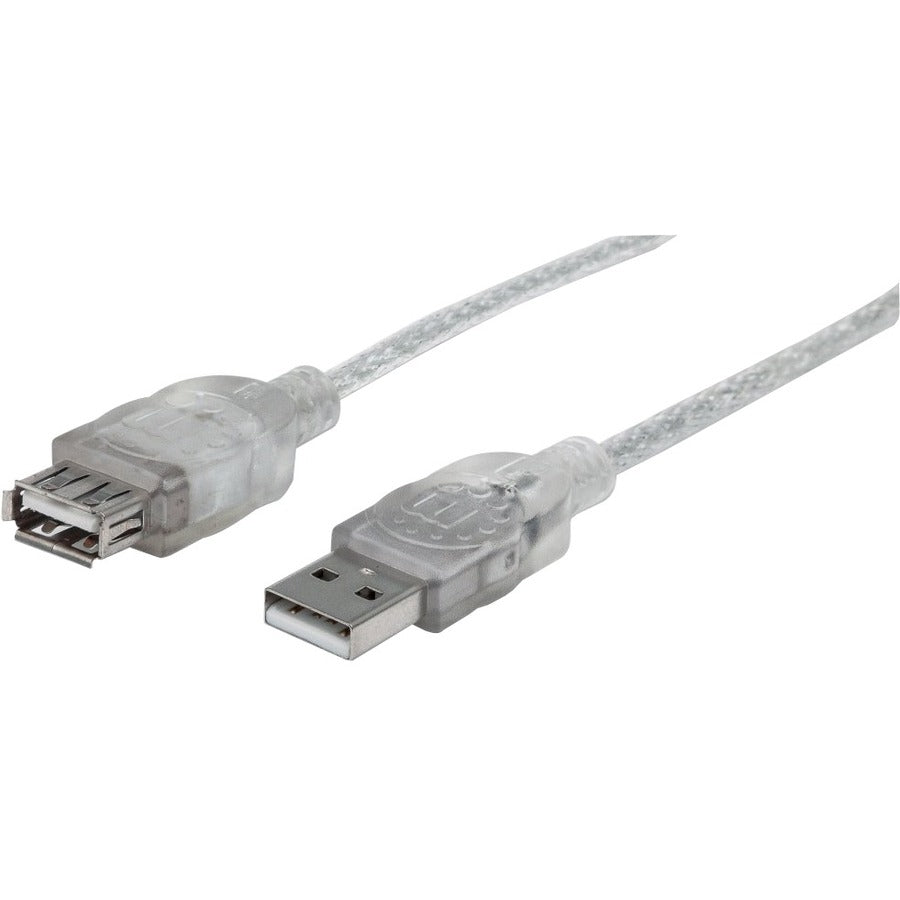 Manhattan Hi-Speed USB 2.0 A Male to A Female Extension Cable, 15', Translucent Silver - 340502
