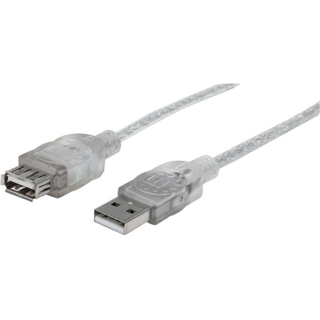 Manhattan Hi-Speed USB 2.0 A Male to A Female Extension Cable, 15', Translucent Silver - 340502