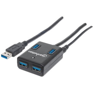 USB-A 4-Port Hub, 4x USB-A Ports, 5 Gbps (USB 3.2 Gen1 aka USB 3.0), AC or Bus Power, Fast charge up to 0.9A per port with inc power adapter, SuperSpeed USB, Black, Three Year Warranty - 162302