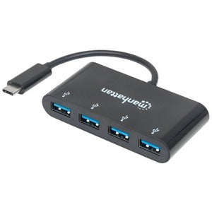 USB-C Dock/Hub, Ports (x4): USB-A (x4), 5 Gbps (USB 3.2 Gen1 aka USB 3.0), External Power Supply Not Needed, Universal for all devices, Cable 20cm, SuperSpeed USB, Black, Three Year Warranty, Equivalent to HB30C4AB - 162746