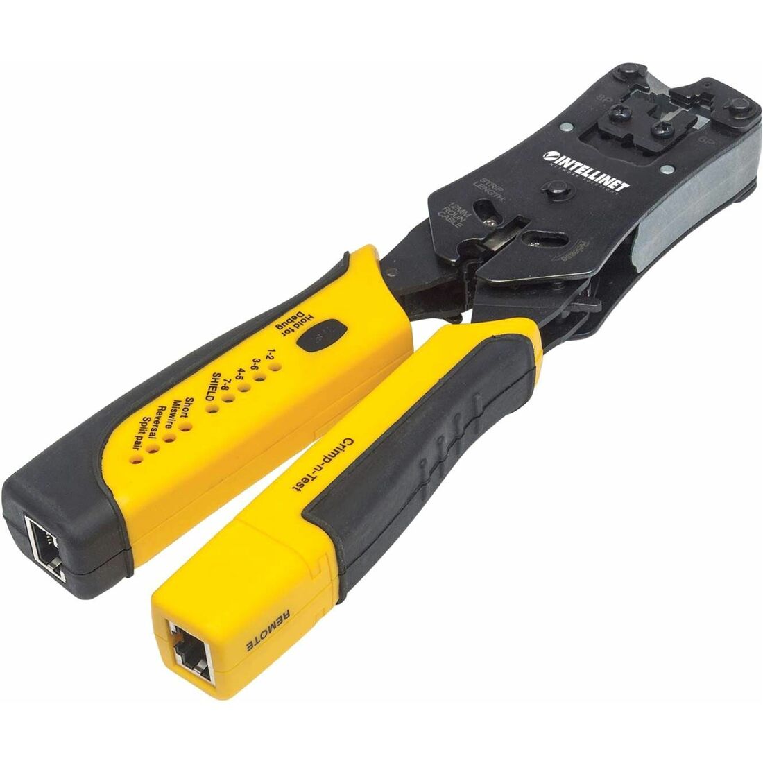 Universal Modular Plug Crimping Tool and Cable Tester (2-in-1): Cuts, Strips, Terminates and Tests, RJ45/RJ11/RJ12/RJ22 - 780124