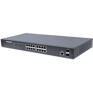 Intellinet 16-Port Gigabit Ethernet PoE+ Web-Managed Switch with 2 SFP Ports, IEEE 802.3at/af Power over Ethernet (PoE+/PoE) Compliant, 374 W, Endspan, 19" Rackmount (With C14 2 Pin Euro Power Cord) - 561198