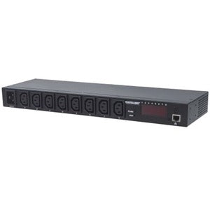 Intellinet 19" Intelligent 8-Port PDU, 19" Rackmountable C13 Intelligent Power Distribution Unit; Monitors Power, Temperature and Humidity (WITH TBC 2 PIN EURO POWER CORD) - 163682