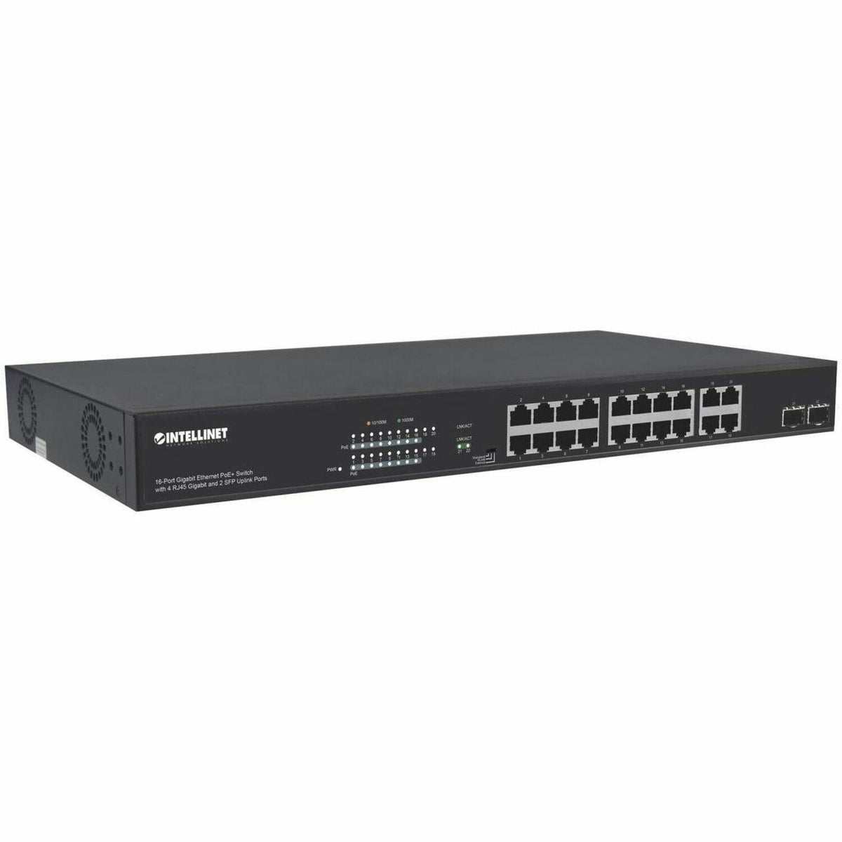 Intellinet 16-Port Gigabit Ethernet PoE+ Switch with 4 RJ45 Gigabit and 2 SFP Uplink Ports - 561419