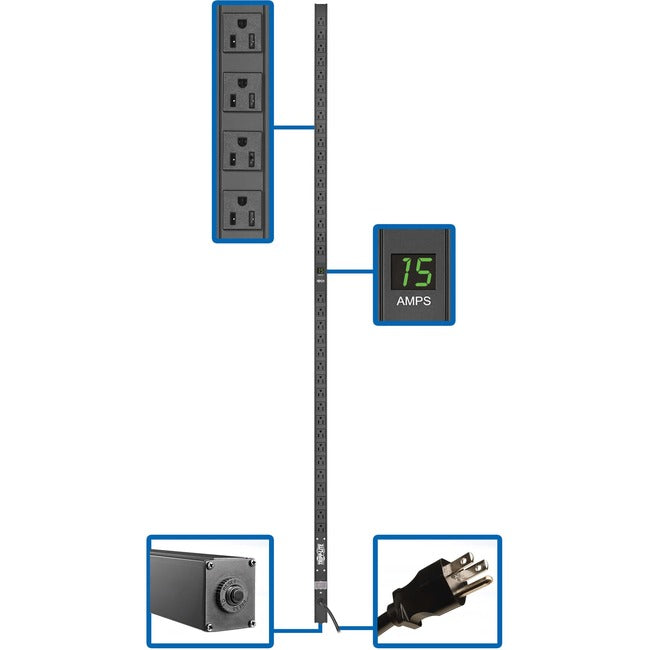 Tripp Lite by Eaton 1.5kW 100-127V Single-Phase Local Metered PDU - 36 NEMA 5-15R Outlets, 5-15P Input, 15 ft. Cord, 72 in. 0U Rack - PDUMV15-72