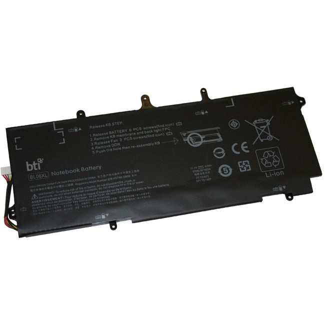 BTI 722297-005-BTI 11.1V 42WHR LI-ION BATTERY 722236-171, 722297-001, BL06XL, HSTNN-W02C, 722236-1C1, 722297-005, BLO6XL, 722236-271, BL06042XL, HSTNN-DB5D, 722236-2C1, BL06O42XL, HSTNN-IB5D ELITEBOOK FOLIO 1040 G1, ELITEBOOK FOLIO 1040 G2 - 722297-005-BTI