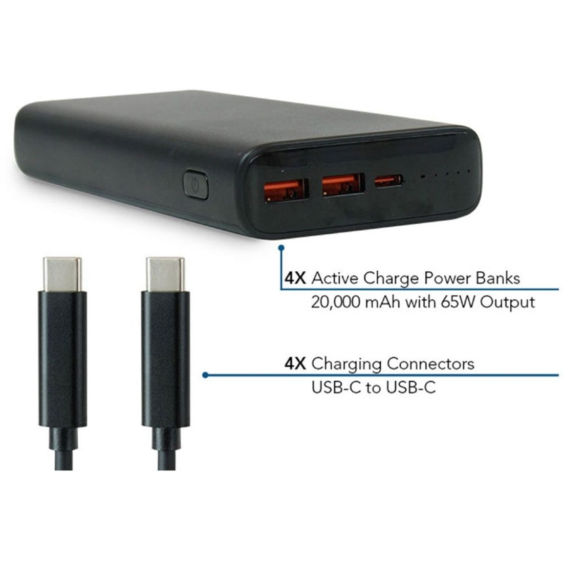 JAR Systems Active Charge Power Bank 4-Pack with USB-C Charging Cables 4-Pack - PBUSBC