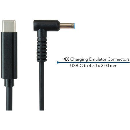 JAR Systems Emulator Charging Cables for HP Devices 4-Pack of USB-C PD to 4.50 x 3.00 mm Connectors - A4-UCHP-C13