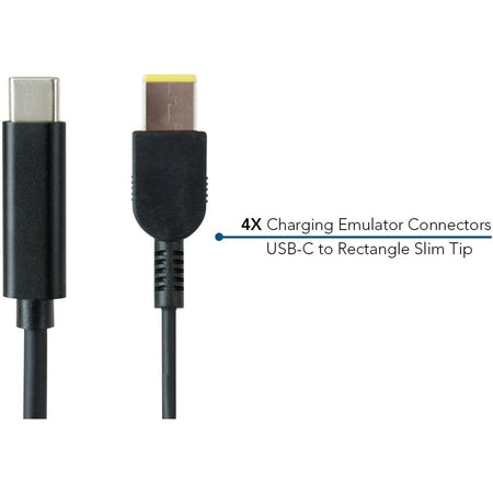 JAR Systems Emulator Charging Cables for Lenovo Devices 4-Pack of USB-C PD to 11.00 x 4.50 mm Rectangle Slim Tip Connectors - A4-UCLN-11E
