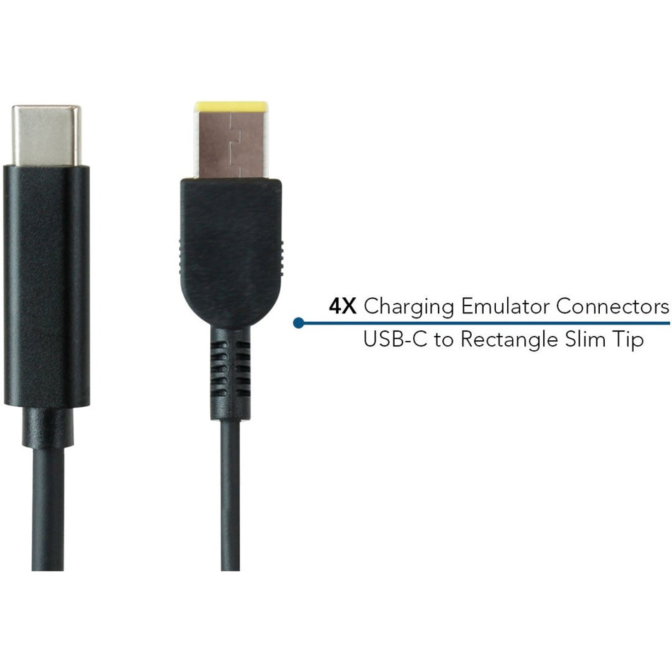 JAR Systems Emulator Charging Cables for Lenovo Devices 4-Pack of USB-C PD to 11.00 x 4.50 mm Rectangle Slim Tip Connectors - A4-UCLN-11E