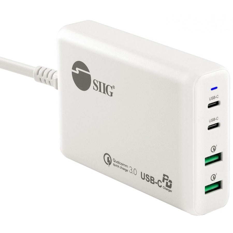 SIIG 100W Dual USB-C PD 3.0 PPS & QC 3.0 Combo Power Charger - White - AC-PW1P11-S1