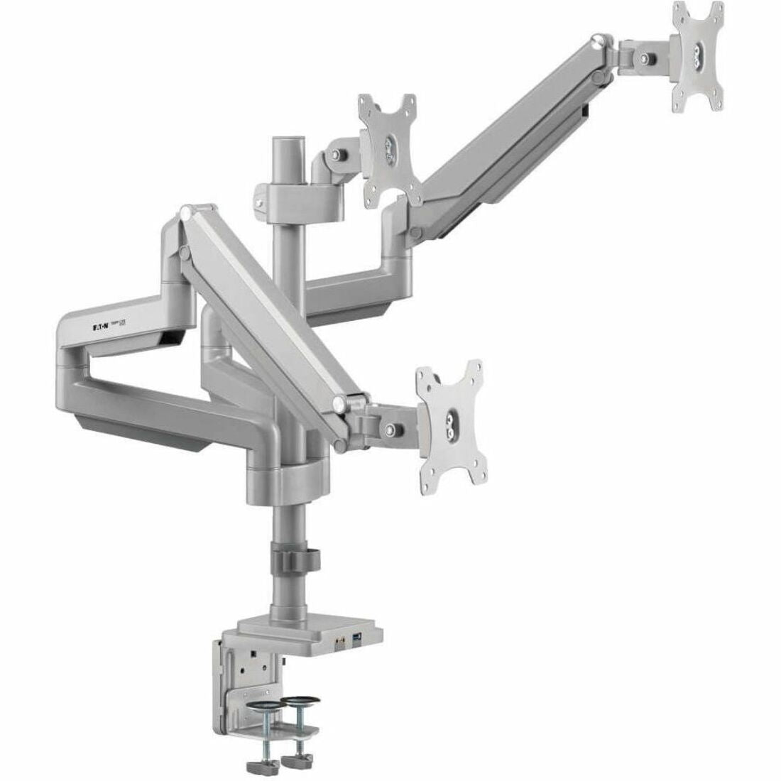 Eaton Tripp Lite Series Triple-Display Gas-Spring Flex-Arm Desktop Clamp and Grommet for 17" to 30" Flat-Screen Displays - USB and Audio Ports, Aluminum - DDR1730TAL