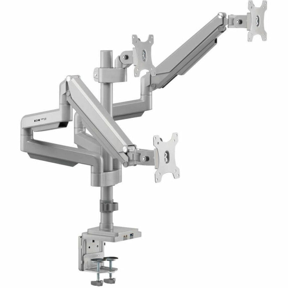 Eaton Tripp Lite Series Triple-Display Gas-Spring Flex-Arm Desktop Clamp and Grommet for 17" to 30" Flat-Screen Displays - USB and Audio Ports, Aluminum - DDR1730TAL