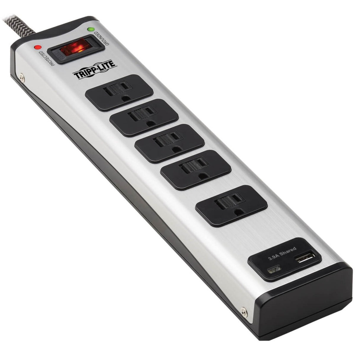 Eaton Tripp Lite Series 5-Outlet Surge Protector with 1 USB-A and 1 USB-C (3.9A Shared) - 6 ft. Cord, 2100 Joules, Metal Housing - TLM506USBC