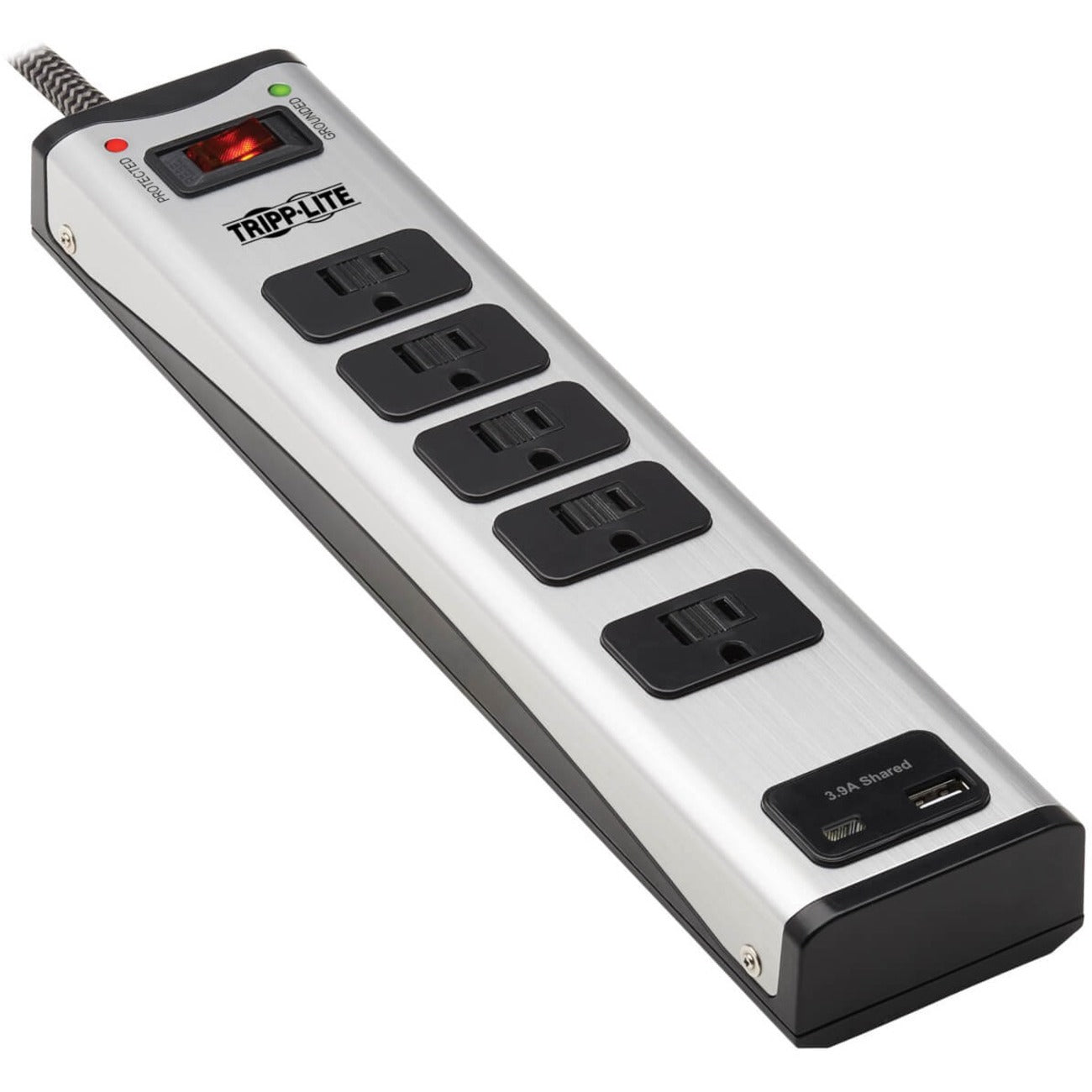 Eaton Tripp Lite Series 5-Outlet Surge Protector with 1 USB-A and 1 USB-C (3.9A Shared) - 6 ft. Cord, 2100 Joules, Metal Housing - TLM506USBC