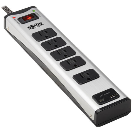 Eaton Tripp Lite Series 5-Outlet Surge Protector with 1 USB-A and 1 USB-C (3.9A Shared) - 6 ft. Cord, 2100 Joules, Metal Housing - TLM506USBC