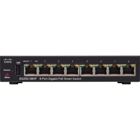 Cisco SG250-08HP 8-Port Gigabit PoE Smart Switch - SG250-08HP-K9NA-RF