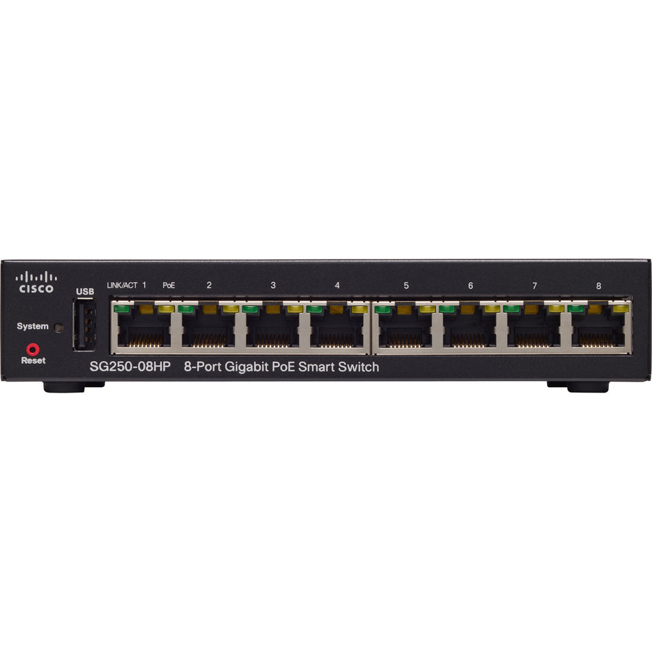 Cisco SG250-08HP 8-Port Gigabit PoE Smart Switch - SG250-08HP-K9NA-RF