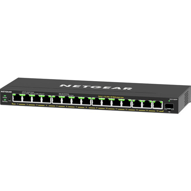 Netgear 16-Port High-Power PoE+ Gigabit Ethernet Plus Switch (231W) with 1 SFP Port - GS316EPP-100NAS